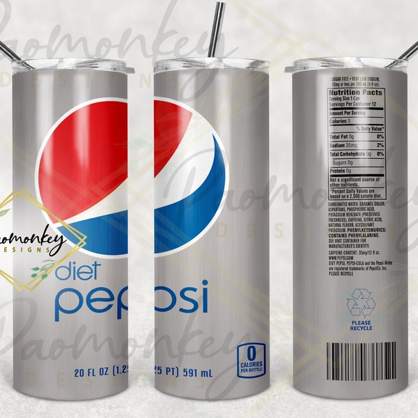 Diet Pepsi Cola Can Straight Skinny Tumbler 20 oz Sublimation Wrap | PNG Digital File | INSTANT DOWNLOAD