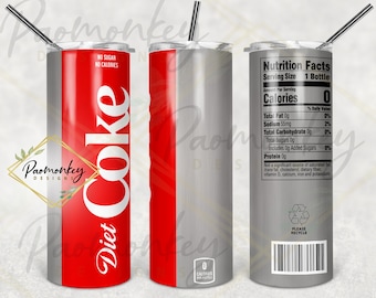 Diet Coke Coca Cola | Coke | Soda can | Straight Skinny Tumbler 20 oz Sublimation Wrap | PNG Digital File | INSTANT DOWNLOAD