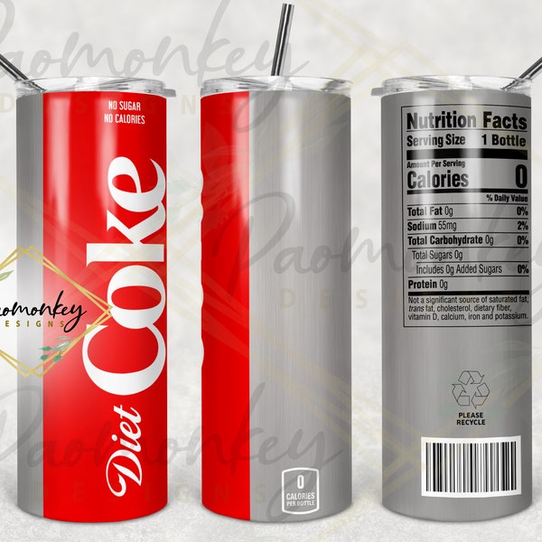 Diet Coke Coca Cola | Coke | Soda can | Straight Skinny Tumbler 20 oz Sublimation Wrap | PNG Digital File | INSTANT DOWNLOAD