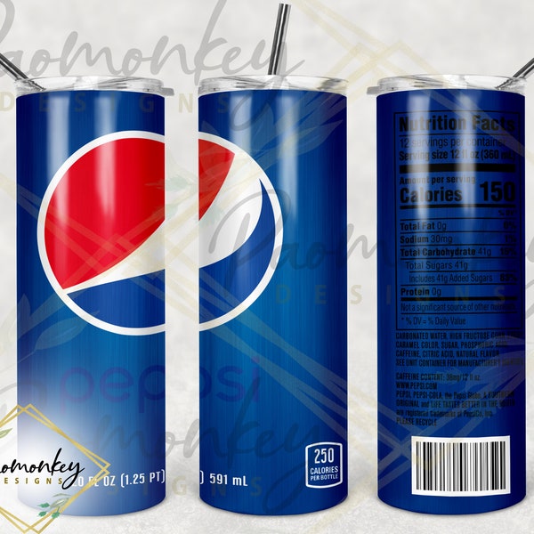 Pepsi Cola Can Straight Skinny Tumbler 20 oz Sublimation Wrap | PNG Digital File | INSTANT DOWNLOAD