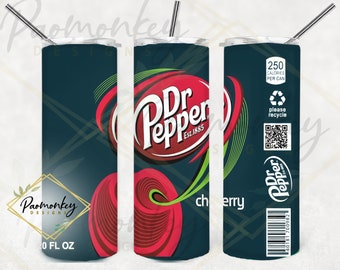 Cherry Dr. Pepper Can Straight Skinny Tumbler 20 oz Sublimation Wrap | PNG Digital File | INSTANT DOWNLOAD