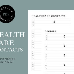 HEALTHCARE CONTACT List Doctor Naturopath PDF Printable Address Book Planner
