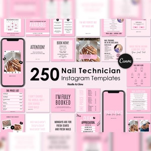 Instagramposts nagelstyliste, bijpassende Instagramverhalen, covers met hoogtepunten voor verhalen, Nail Tech-brandingkit, canvassjablonen, nagelflyers