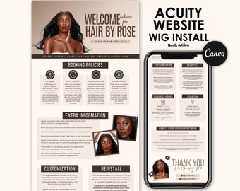 Wig Install Acuity Website Template | Editable Canva Booking Site for Hairstylists