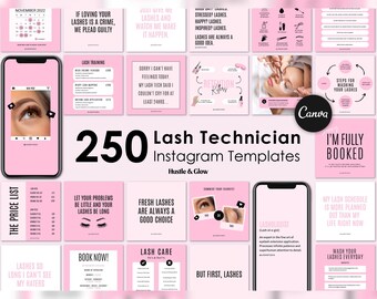 Pink Lash Tech Instagram Posts | Matching Canva Stories & Highlight Covers