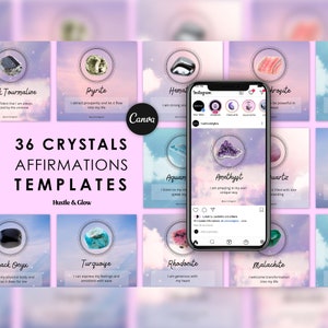 Modelli di affermazioni sui cristalli per Instagram, post sui social media con affermazioni sui cristalli, post sui cristalli per Instagram, post spirituali per Instagram