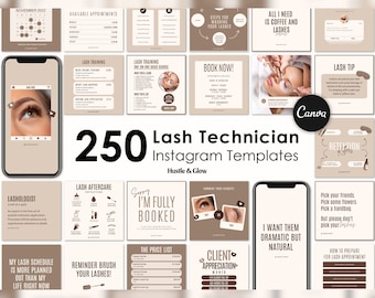 Lash Technician Instagram Posts, Matching Instagram Stories, Story Highlight Covers, Lash Tech Branding Kit, Canva Templates, Lash Flyers