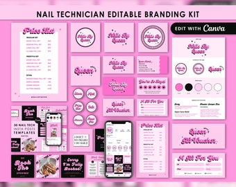 Nail Tech Branding Kit, Nail Tech Instagram Template, Nail Tech Price List, Nail Tech Logo, DIY Customizable Editable Printable