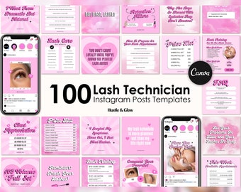 Pink Lash Tech Instagram Posts | Editable Canva Templates
