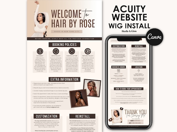Hairstylist Acuity Scheduling Template | DIY Canva Wig Install Booking Website