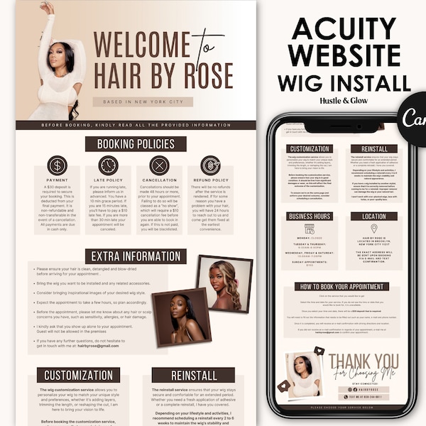 Hairstylist Acuity Scheduling Template | DIY Canva Perücke installieren Buchungswebsite