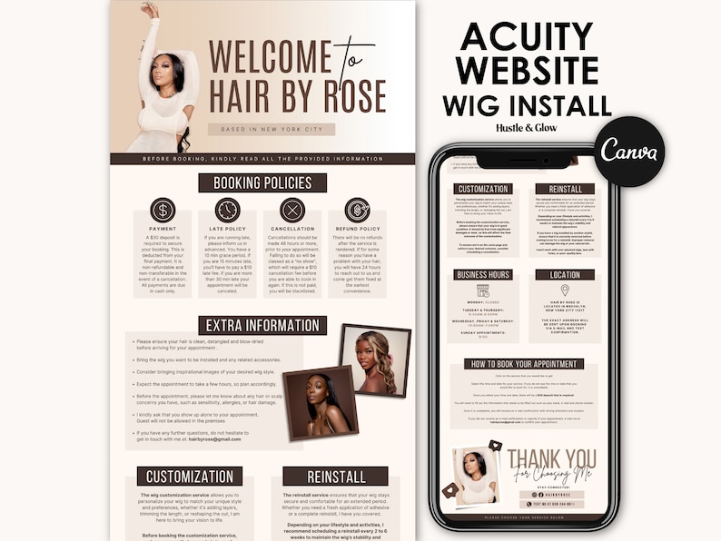Acuity Scheduling Template for Wig Install, Hairstylist Acuity Website, DIY Acuity Website, Hair Template