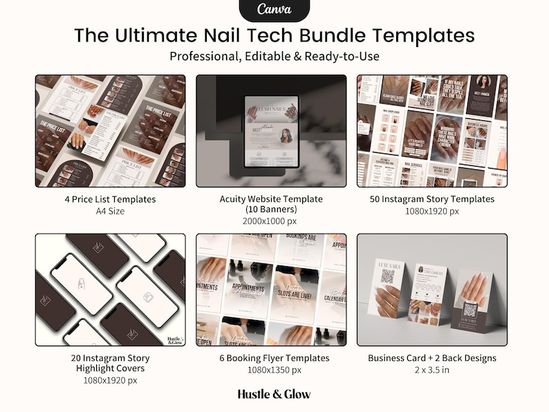 Nail Tech Template Bundle | Nail Acuity Website Template, Nail Instagram Story Templates, Nail Price List, Nail Flyers, Nail Business Card, Nail Story Highlight Covers