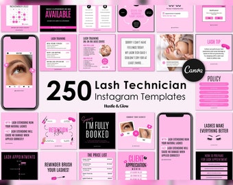 Pink Lash Tech Instagram Posts | Matching Canva Stories & Highlight Covers