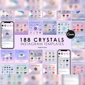 Crystals Instagram Templates, Crystal Healing Properties Posts, Spiritual Instagram Posts, Story Highlight Covers, Canva Templates