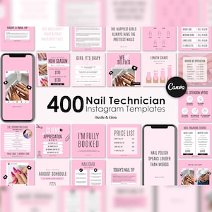 Pink Nail Tech Instagram Posts | Matching Canva Stories & Highlight Covers
