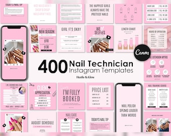 Pink Nail Tech Instagram Posts | Matching Canva Stories & Highlight Covers