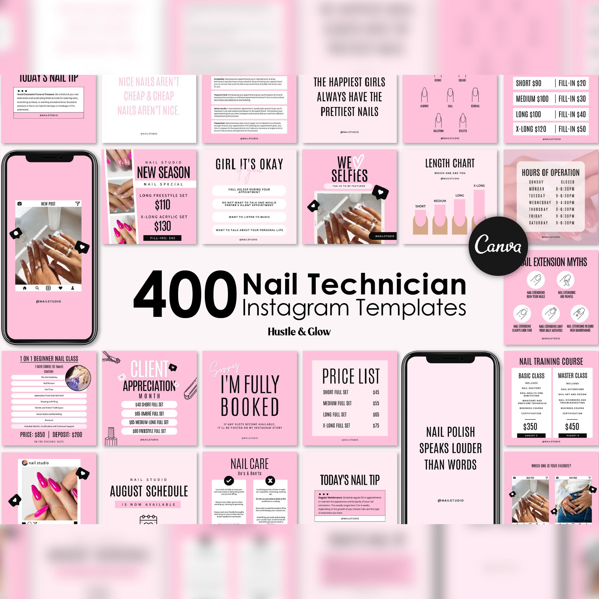 Nail Technician Instagram Posts, Matching Instagram Stories, Story Highlight Covers, Nail Tech Branding Kit, Canva Templates, Nail Flyers