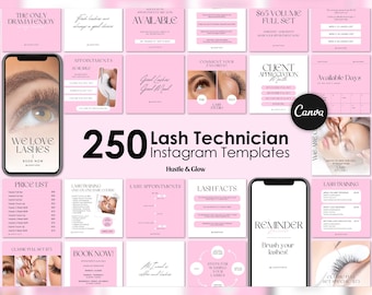 Pink Lash Tech Instagram Posts | Matching Canva Stories & Highlight Covers