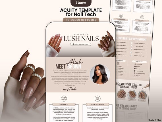 Nail Tech Acuity Scheduling Website Template | DIY Canva Booking Site