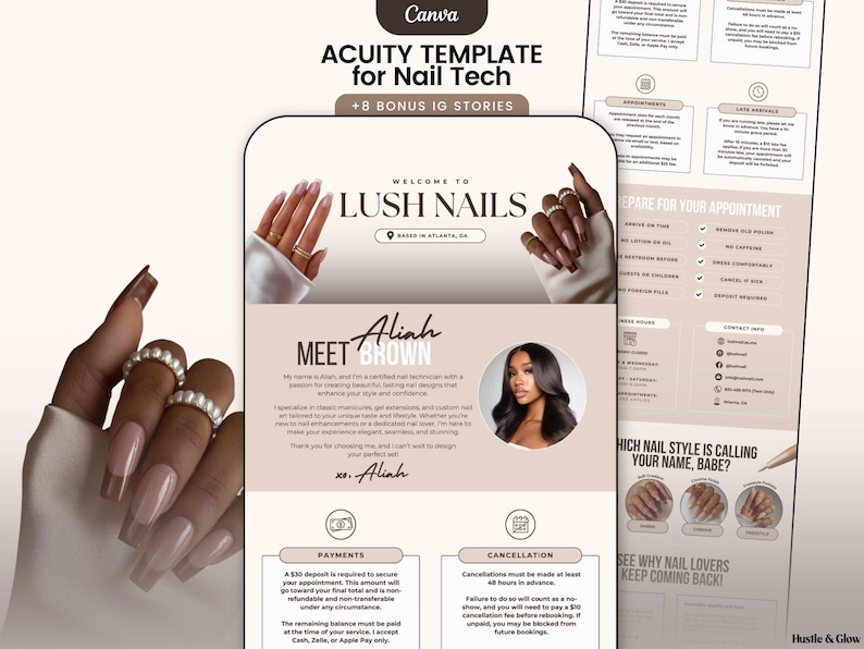 Nail Technician Acuity Scheduling Templates, Neutral Acuity Website, Nail Tech Booking website