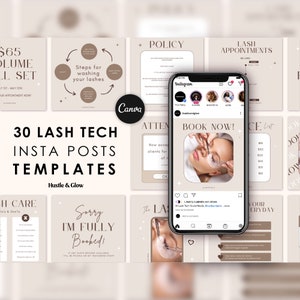 Lash Tech Instagram Posts Templates, Lash Technician Instagram Templates, Neutral Lash Tech Posts, Social Media Flyers
