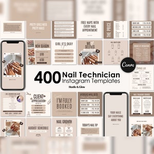 Nail Technician Instagram Posts, Matching Instagram Stories, Story Highlight Covers, Nail Tech Branding Kit, Canva Templates, Nail Flyers