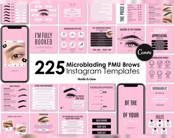 Microblading Instagram Posts, Matching Instagram Stories, Story Highlight Covers, MU Branding Kit, Bundle Canva Templates, Brow Flyers