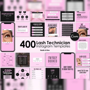Lash Technician Instagram Posts, Matching Instagram Stories, Story Highlight Covers, Lash Tech Branding Kit, Canva Templates, Lash Flyers