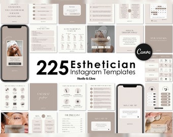 Esthetician Skincare Instagram Posts, Matching Instagram Stories, Story Highlight Covers, Esthetician Branding Kit, Bundle Canva Templates