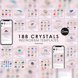 Crystals Instagram Templates, Crystal Healing Properties Posts, Spiritual Instagram Posts, Story Highlight Covers, Canva Templates