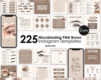 Microblading Instagram Posts, Matching Instagram Stories, Story Highlight Covers, MU Branding Kit, Bundle Canva Templates, Brow Flyers