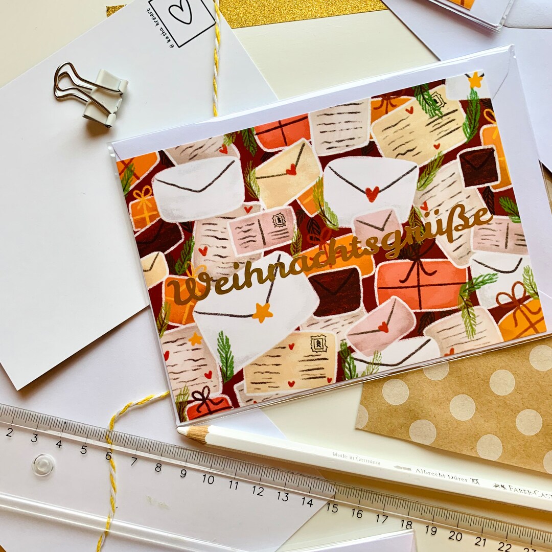 Postkarte Postkarte Mit Umschlag Karte Mit Goldschrift Etsy