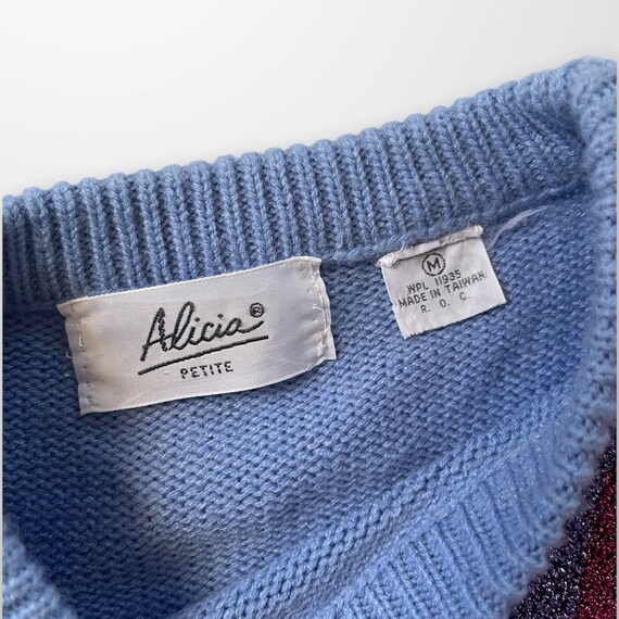 Alicia Petite Cropped Blue Knit Sweater With Text… - image 4