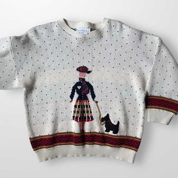 Vtg Scottie Dog Thick Pullover Sweater Medium