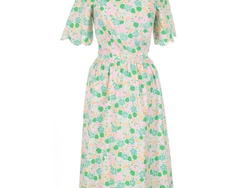 Vintage 1970-tals Lilly Pulitzer-klänning storlek 6 sällsynt blommigt tryck med fladdrande ärmar i midi-modell, tillverkad i USA, preppy Cottagecore