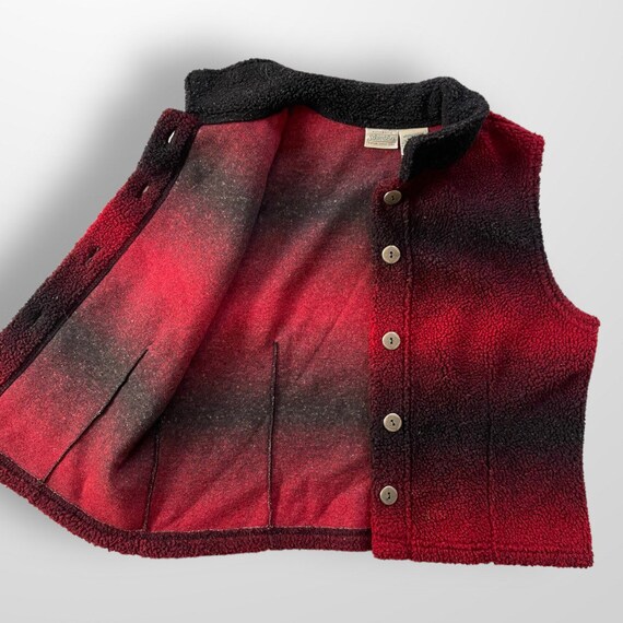 Vtg St. John’s Bay Fleece Vest Red & Black Size M - image 5