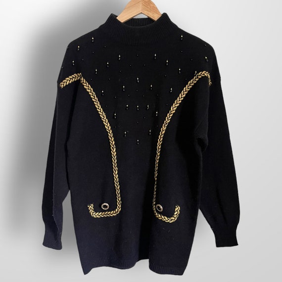 1980s Black & Gold Embellished Beaded Sweater