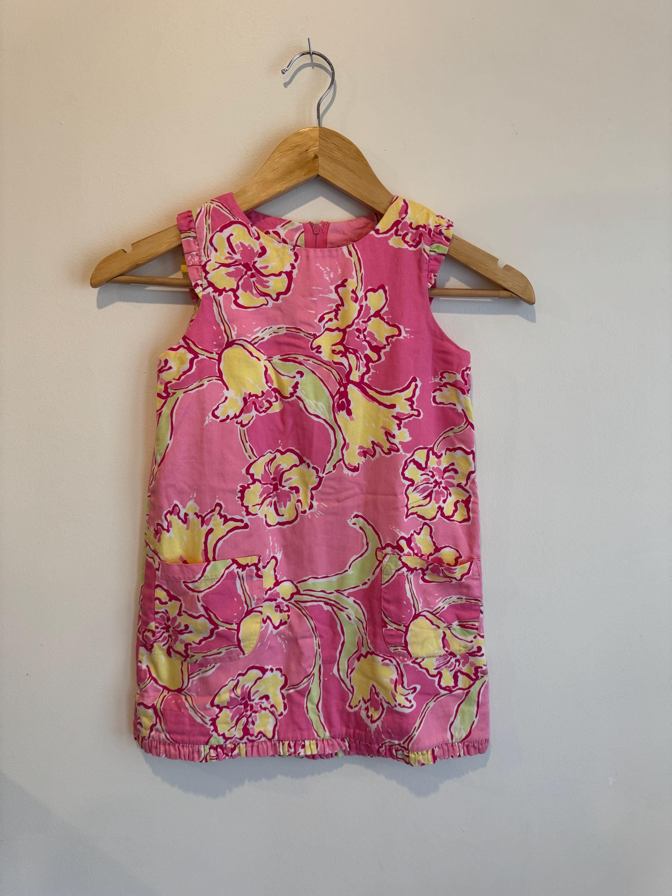 Robe Lilly Pulitzer Sans Bretelles - Taille 2, Imprimé Papillons Et Fleurs Roses - Comme Neuve