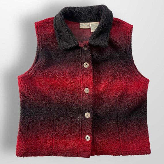 Vtg St. John’s Bay Fleece Vest Red & Black Size M - image 1