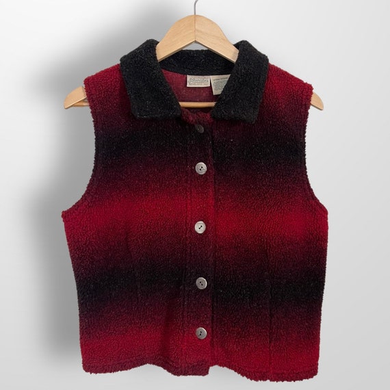 Vtg St. John’s Bay Fleece Vest Red & Black Size M - image 3