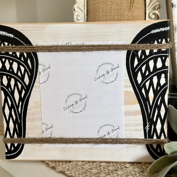 Lacrosse Picture Frame/Holder, Farmhouse Style, Coaches Gift, Team Gift, Kids Sports Frame, Distressed Block Picture Frame, Home Decor