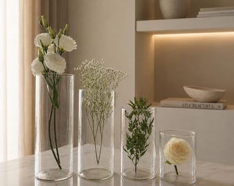 Ensemble de vases cylindriques en verre, vases bourgeons transparents, centres de table de mariage minimalistes modernes, vases en verre vides pour événements