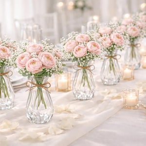 Wedding Bud Vase Centerpiece with Flowers Included – Mini Glass Vase with Ranunculus or Peony Bouquet – Wedding Table Decor