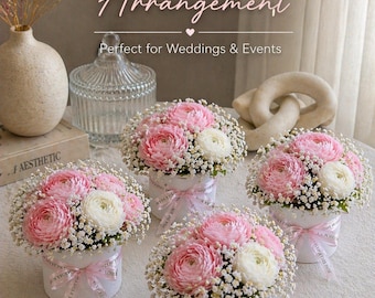 Arrangement dans une boîte à fleurs, fleurs artificielles dans une boîte à chapeaux, centre de table floral rose blanc, cadeau de demoiselle d'honneur, décoration de table de mariage, fleurs en vrac