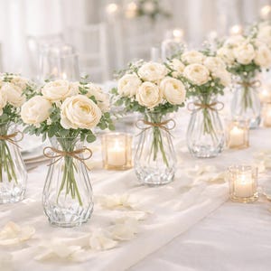 Wedding Bud Vase Centerpiece with Flowers Included – Mini Glass Vase with Ranunculus or Peony Bouquet – Wedding Table Decor