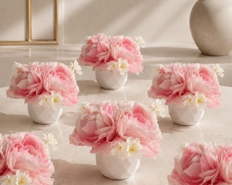 Centre de table mini vase bourgeon | Pivoines roses ou blanches | Petit vase pour cadeaux de mariage | Décoration de table florale