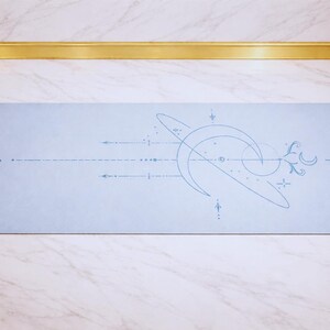 Pu&ograve; includere: Un tappetino da yoga azzurro con un design celeste. Il tappetino presenta una luna crescente, stelle e linee in blu pi&ugrave; scuro. Le parole "Yoga Spirit" sono stampate sul lato sinistro. Il tappetino &egrave; rettangolare.