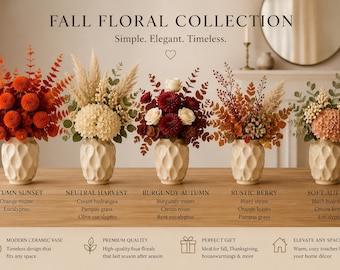 Fall Floral Arrangement in Ceramic Vase, Autumn Centerpiece, Orange Mum Flowers, Thanksgiving Decor, Coffee Table Decor