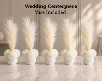 Pièce maîtresse de la pampa blanche, décoration de table de mariage, pièce maîtresse de mariage minimaliste, décoration de douche nuptiale, vase inclus